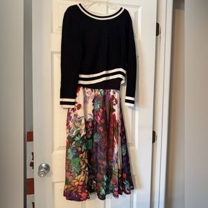 Anthropologie Black Sweater and Multicolor Floral A-Line Dress